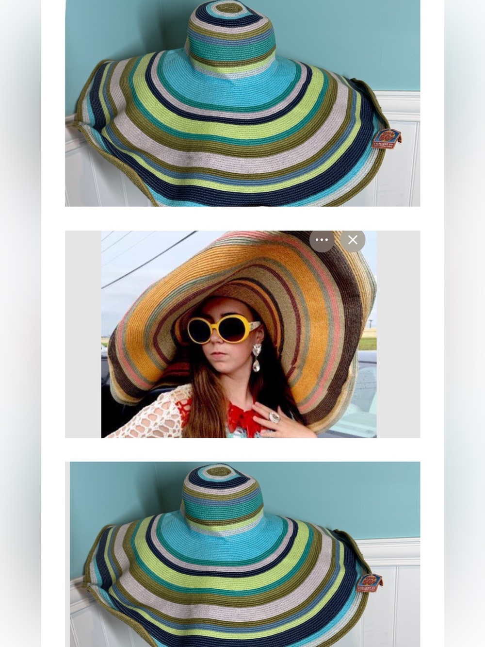 Scala Blue Multicolor Striped  Wide-Brim Sun Hat